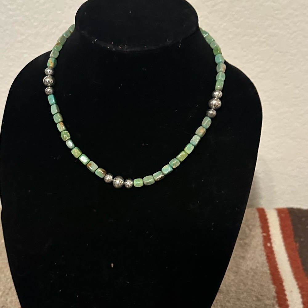 Hand Crafted GreenTurquoise and Sterling Silver Beaded Necklace by Unique Earth - Picture 1 of 4